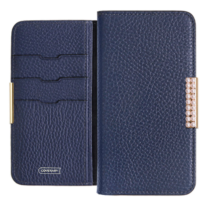 Cuir véritable 32 couleurs cuir italien grainé cadre perlé décor étui portefeuille série Galaxy