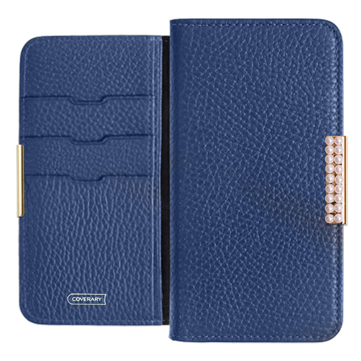 Cuir véritable 32 couleurs Cuir italien grainé Cadre perlé décor Étui portefeuille