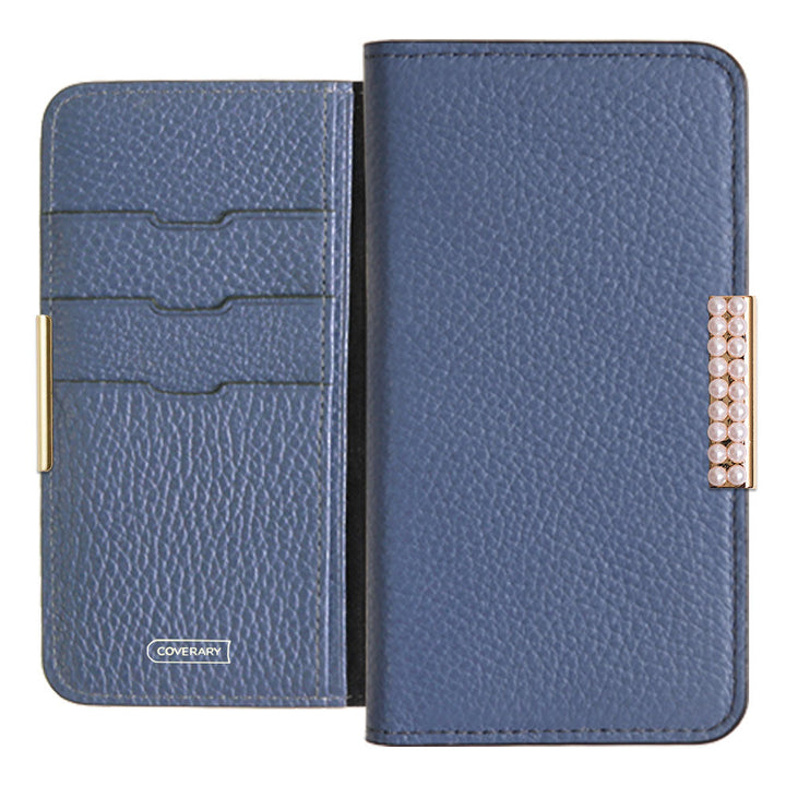 Cuir véritable 32 couleurs cuir italien grainé cadre perlé décor étui portefeuille série Galaxy