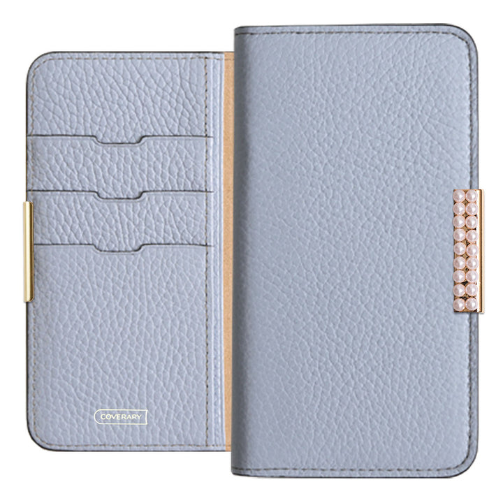 Cuir véritable 32 couleurs Cuir italien grainé Cadre perlé décor Étui portefeuille