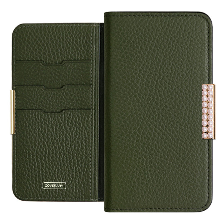 Cuir véritable 32 couleurs cuir italien grainé cadre perlé décor étui portefeuille série Galaxy