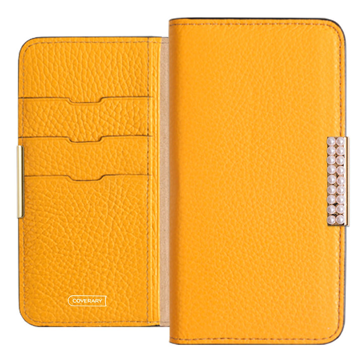 Cuir véritable 32 couleurs cuir italien grainé cadre perlé décor étui portefeuille série Galaxy