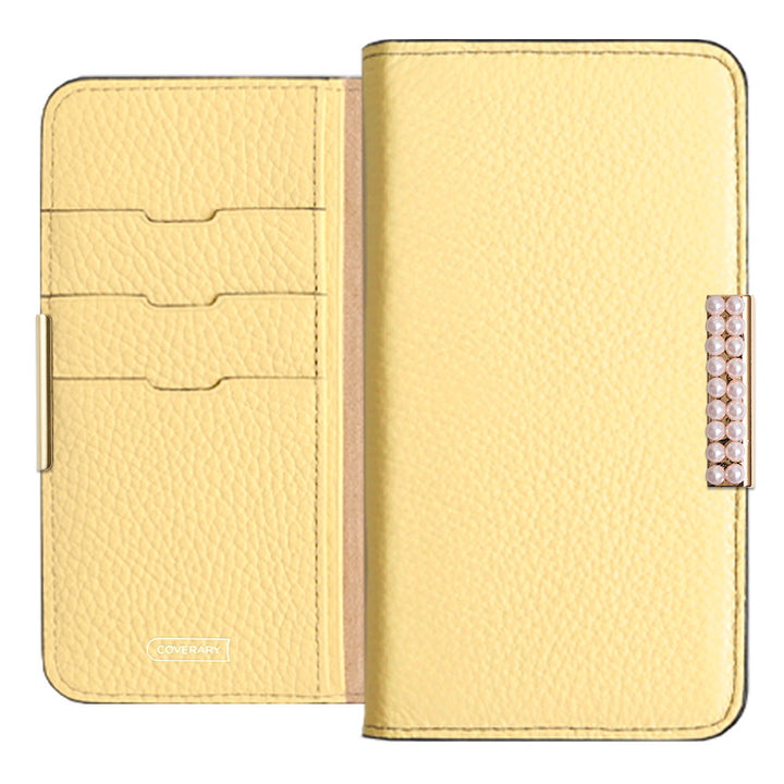 Cuir véritable 32 couleurs cuir italien grainé cadre perlé décor étui portefeuille série Galaxy