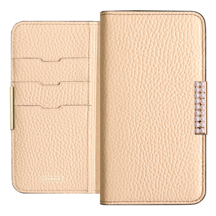 Cuir véritable 32 couleurs Cuir italien grainé Cadre perlé décor Étui portefeuille