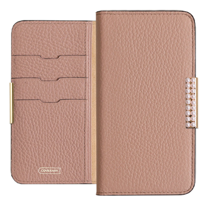 Cuir véritable 32 couleurs Cuir italien grainé Cadre perlé décor Étui portefeuille