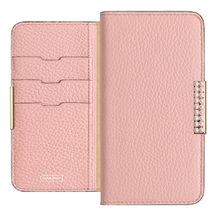 Cuir véritable 32 couleurs Cuir italien grainé Cadre perlé décor Étui portefeuille