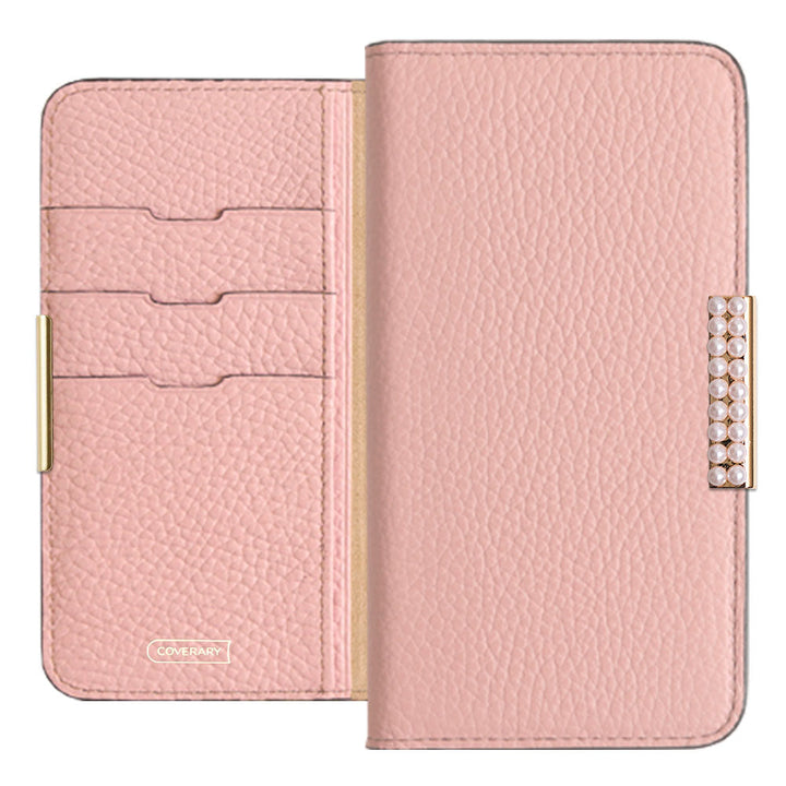 Cuir véritable 32 couleurs cuir italien grainé cadre perlé décor étui portefeuille série Galaxy