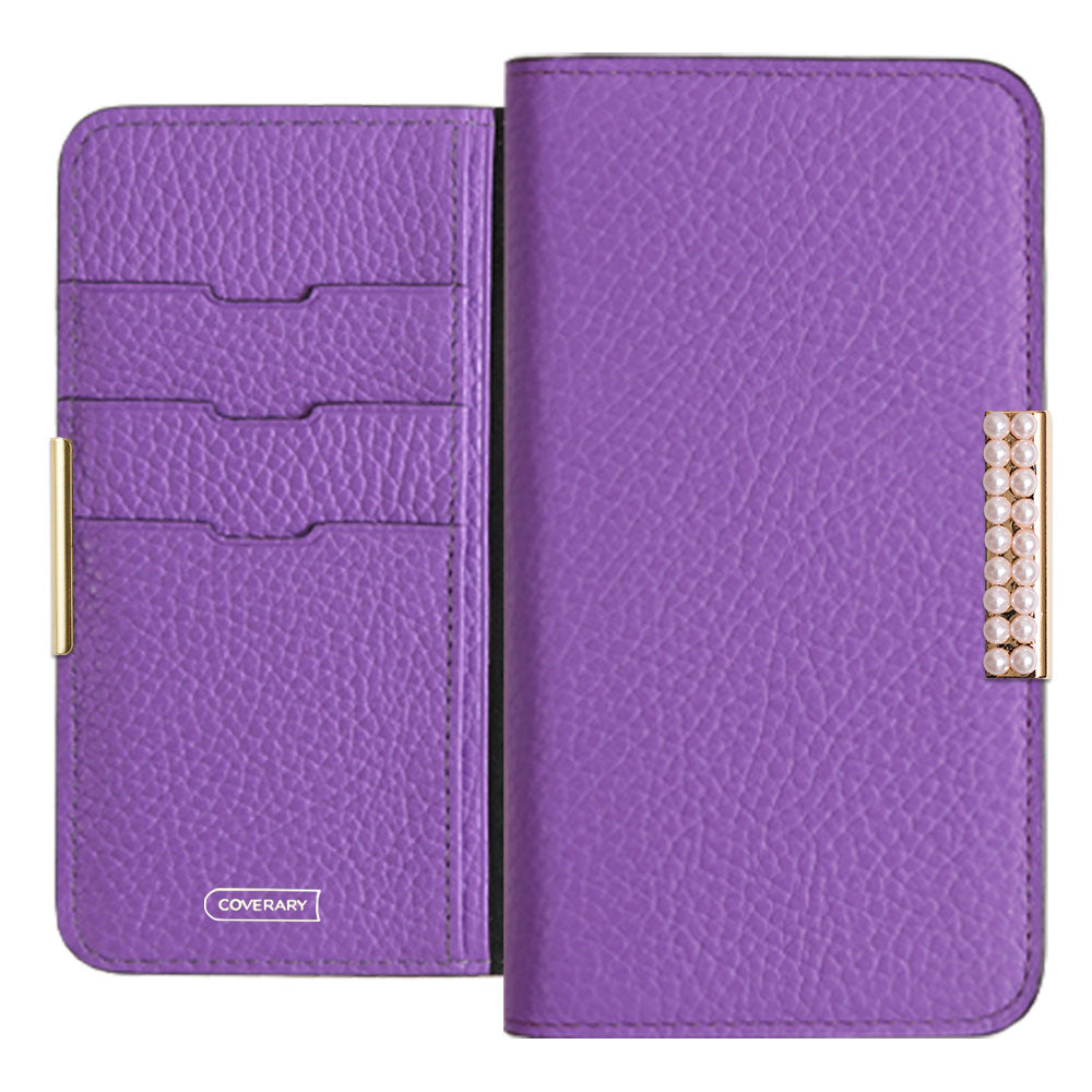 Cuir véritable 32 couleurs cuir italien grainé cadre perlé décor étui portefeuille série Galaxy