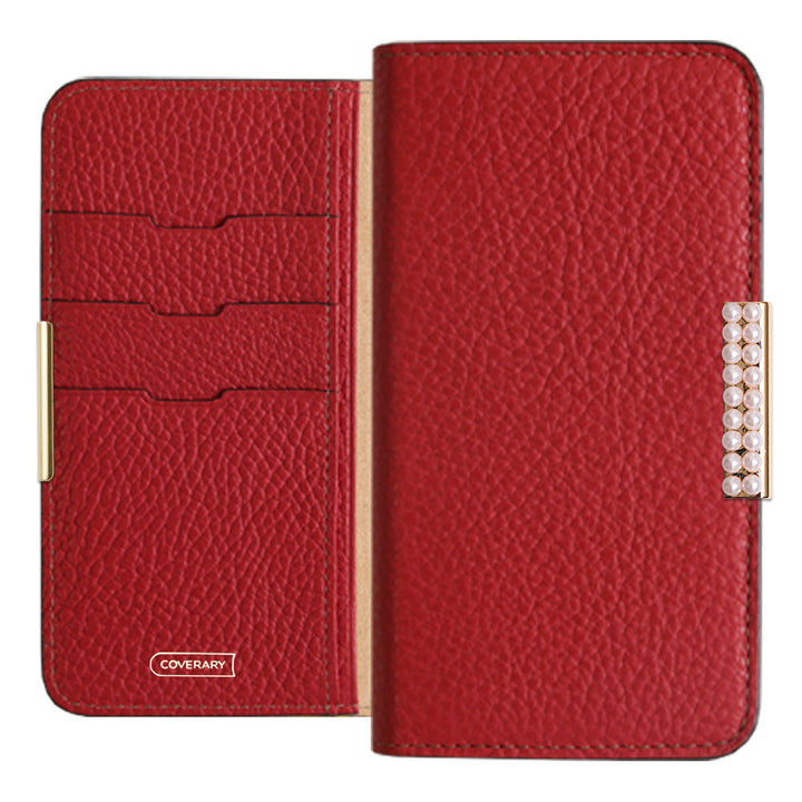 Cuir véritable 32 couleurs Cuir italien grainé Cadre perlé décor Étui portefeuille