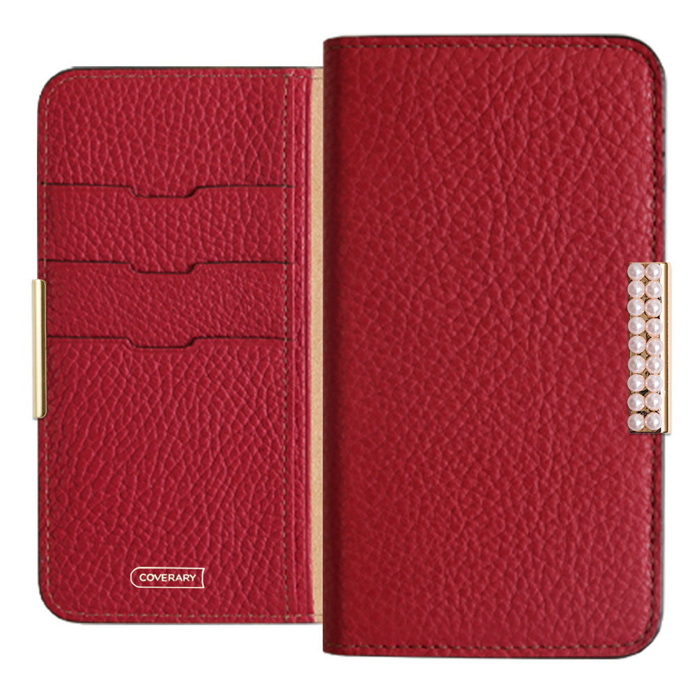 Cuir véritable 32 couleurs Cuir italien grainé Cadre perlé décor Étui portefeuille