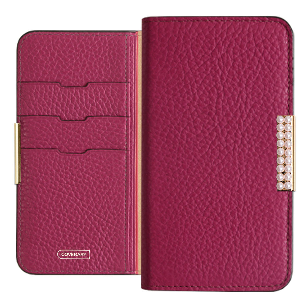 Cuir véritable 32 couleurs cuir italien grainé cadre perlé décor étui portefeuille série Galaxy