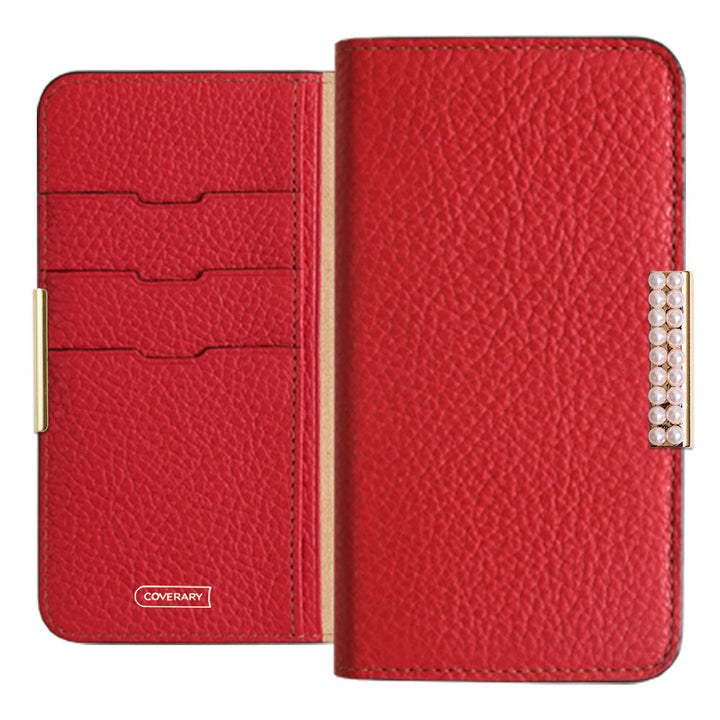 Cuir véritable 32 couleurs cuir italien grainé cadre perlé décor étui portefeuille série Galaxy