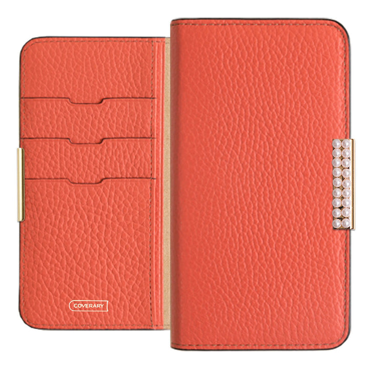 Cuir véritable 32 couleurs cuir italien grainé cadre perlé décor étui portefeuille série Galaxy