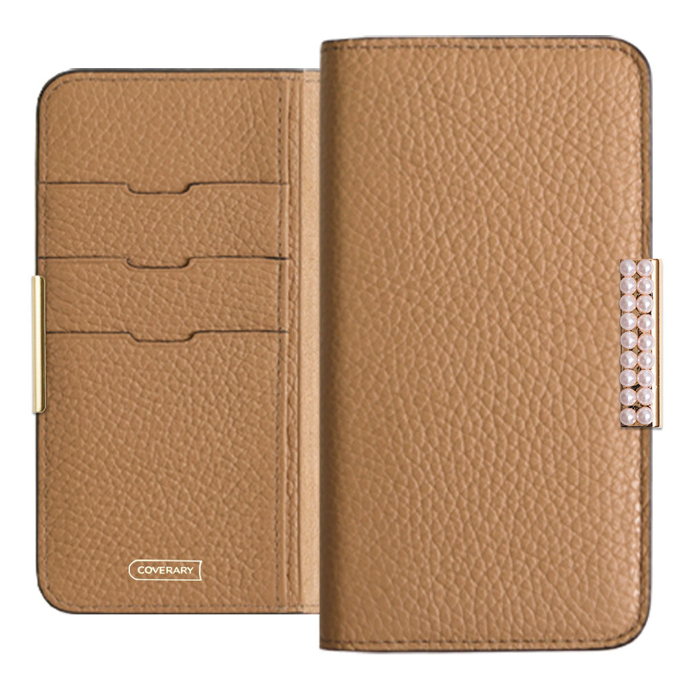 Genuine Leather 32 Colors Italian Shrink Leather Pearl Frame Deco Notebook-style Case Xperia Series