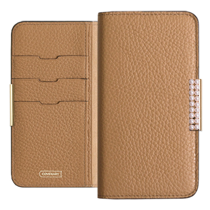 Genuine Leather 32 Colors Italian Shrink Leather Pearl Frame Deco Notebook-style Case Xperia Series