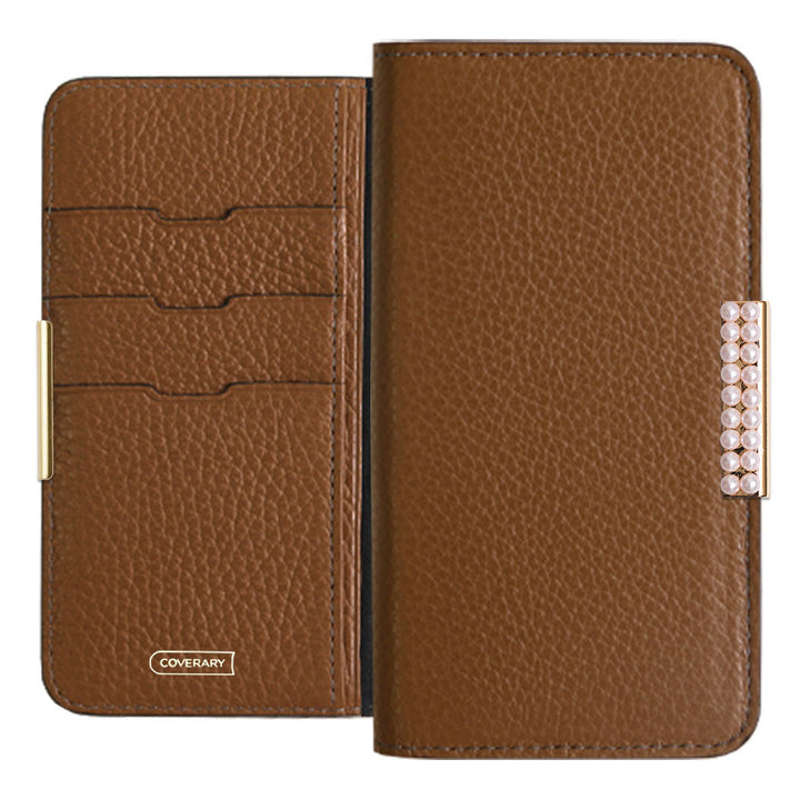 Genuine Leather 32 Colors Italian Shrink Leather Pearl Frame Deco Notebook-style Case Xperia Series