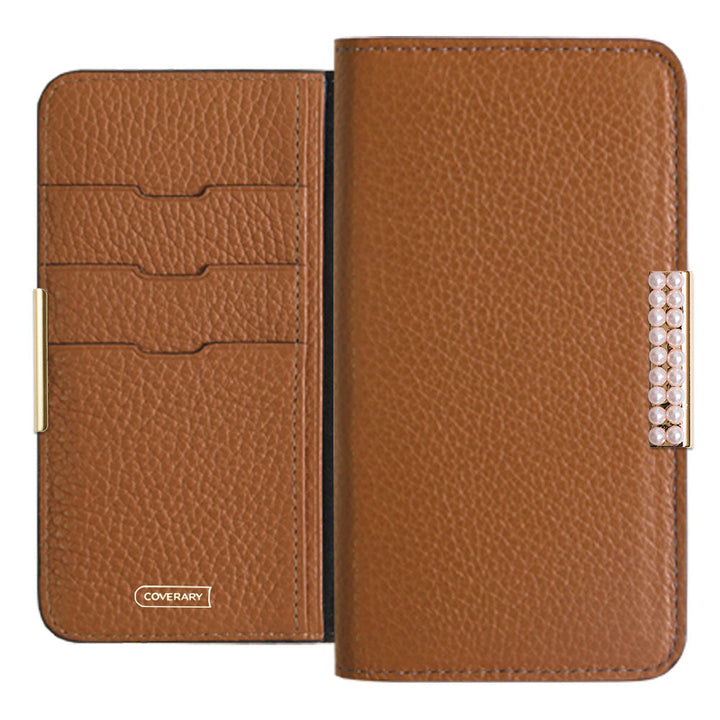 Genuine Leather 32 Colors Italian Shrink Leather Pearl Frame Deco Notebook-style Case Xperia Series