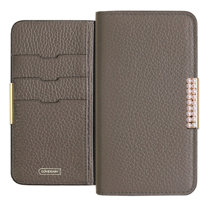 Cuir véritable 32 couleurs cuir italien grainé cadre perlé décor étui portefeuille série Galaxy