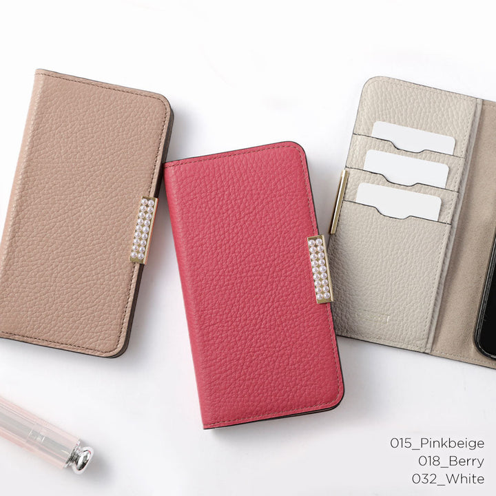 Genuine Leather 32 Colors Italian Shrink Leather Pearl Frame Deco Notebook-style Case Xperia Series