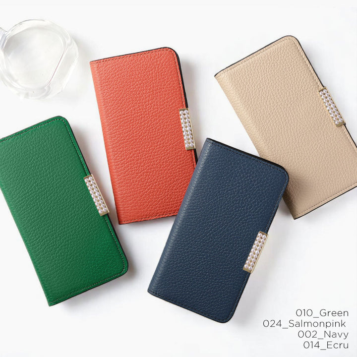 Genuine Leather 32 Colors Italian Shrink Leather Pearl Frame Deco Notebook-style Case Xperia Series