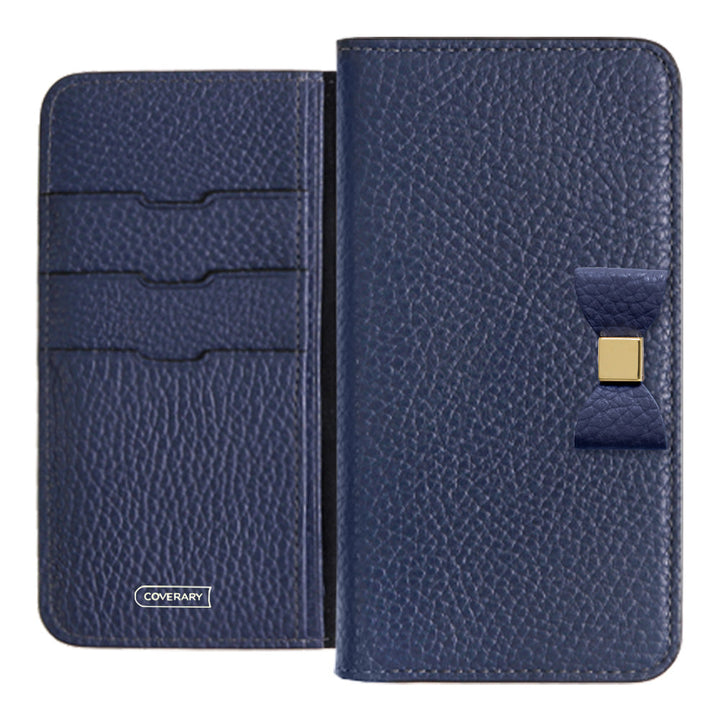 Cuir véritable 32 couleurs Cuir italien grainé Choix de décoration ruban Étui portefeuille Série Galaxy