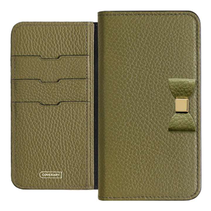 Cuir véritable 32 couleurs Cuir italien grainé Choix de décoration ruban Étui portefeuille Série AQUOS