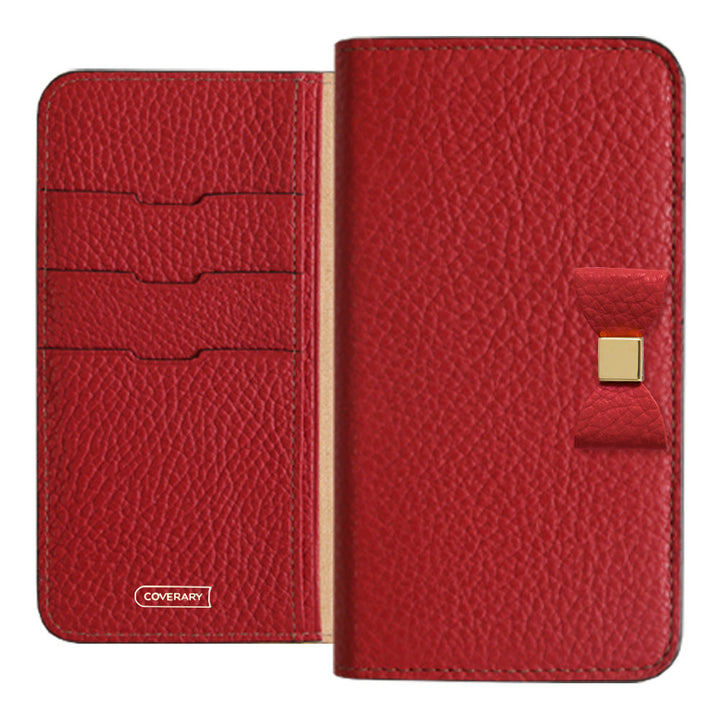 Cuir véritable 32 couleurs Cuir italien grainé Choix de décoration ruban Étui portefeuille Série AQUOS