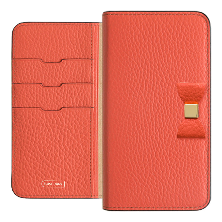 Cuir véritable 32 couleurs Cuir italien grainé Choix de décoration ruban Étui portefeuille Série AQUOS