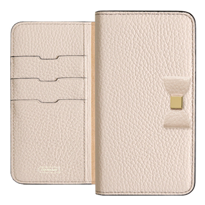 Cuir véritable 32 couleurs Cuir italien grainé Choix de décoration ruban Étui portefeuille Série AQUOS