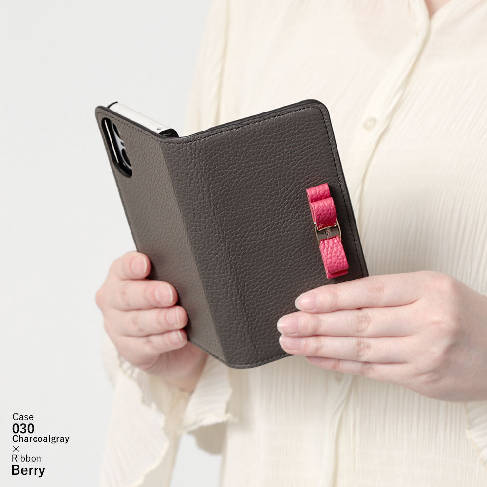 本革 32色 イタリアンシュリンクレザー シンプルリボンデコ 手帳型ケース AQUOSシリーズ