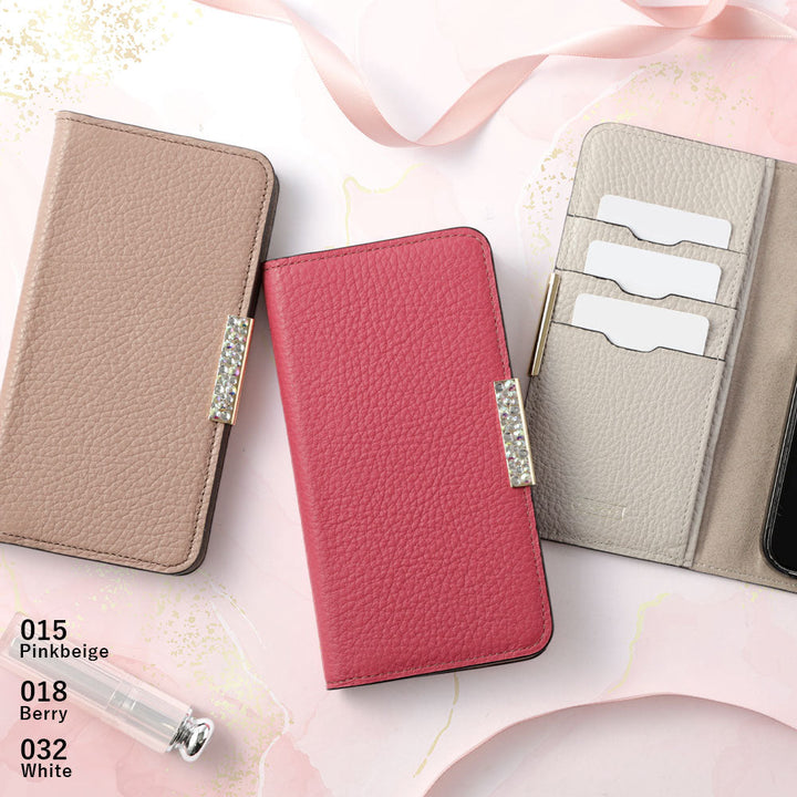 Cuir véritable 32 couleurs cuir italien grainé cadre pierre décor étui portefeuille pour série iPhone