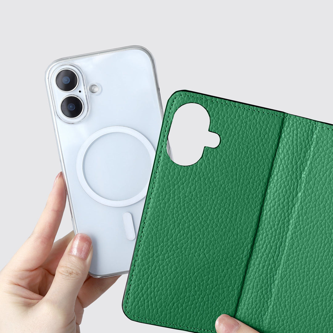 Étui pour téléphone compatible MagSafe, étui portefeuille en cuir véritable, compatible avec tous les modèles, 32 couleurs, cuir italien grainé, série iPhone