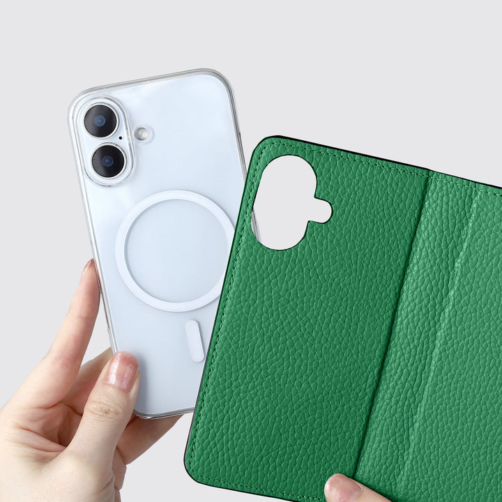 Étui pour téléphone compatible MagSafe, étui portefeuille en cuir véritable, compatible avec tous les modèles, 32 couleurs, cuir italien grainé, série iPhone