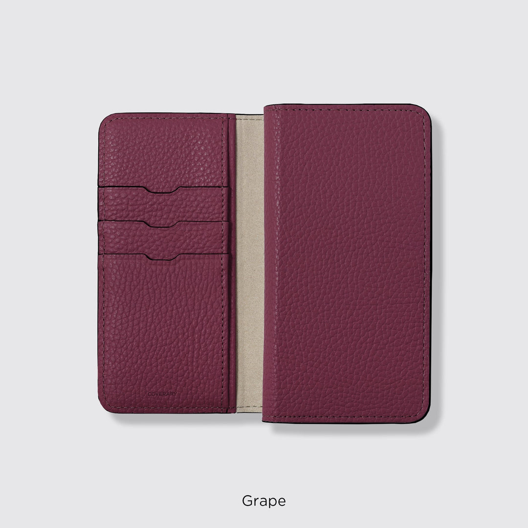 Étui pour téléphone compatible MagSafe, en cuir véritable, type portefeuille, compatible avec tous les modèles, 32 couleurs, cuir italien grainé, série Galaxy
