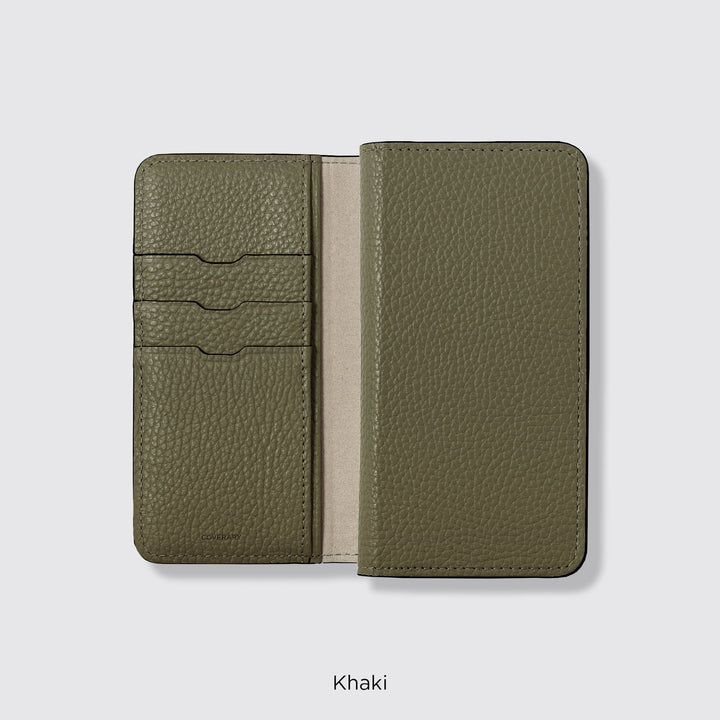 Étui pour téléphone compatible MagSafe, en cuir véritable, type portefeuille, compatible avec tous les modèles, 32 couleurs, cuir italien grainé, série Galaxy