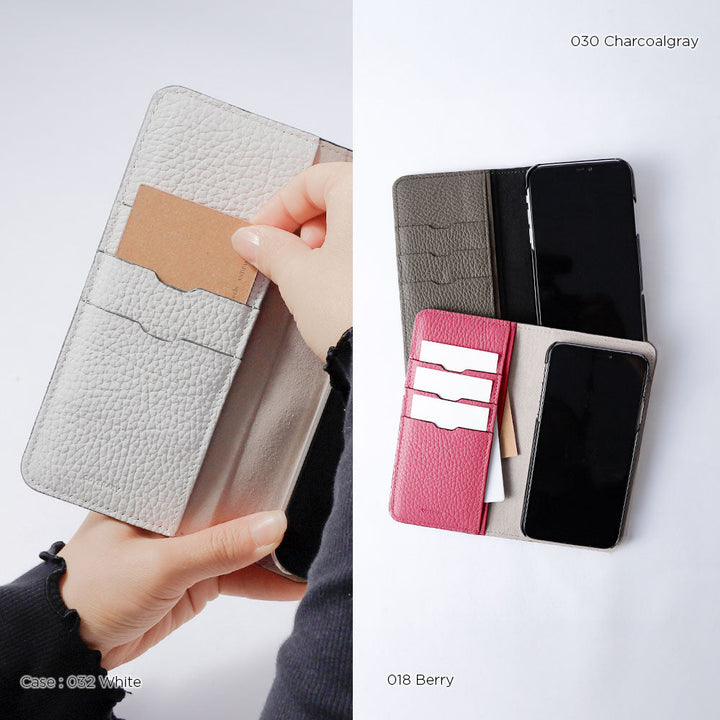 Genuine leather 32 colors Italian shrink leather Cat-shaped pocket with notebook-style case AQUOS series