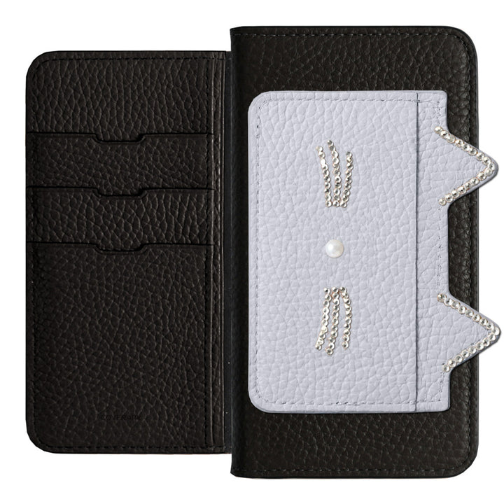 Genuine Leather 32 Colors Italian Shrink Leather Cat Ear Pocket &amp; Face Stone Decor Notebook Case for Xperia Series