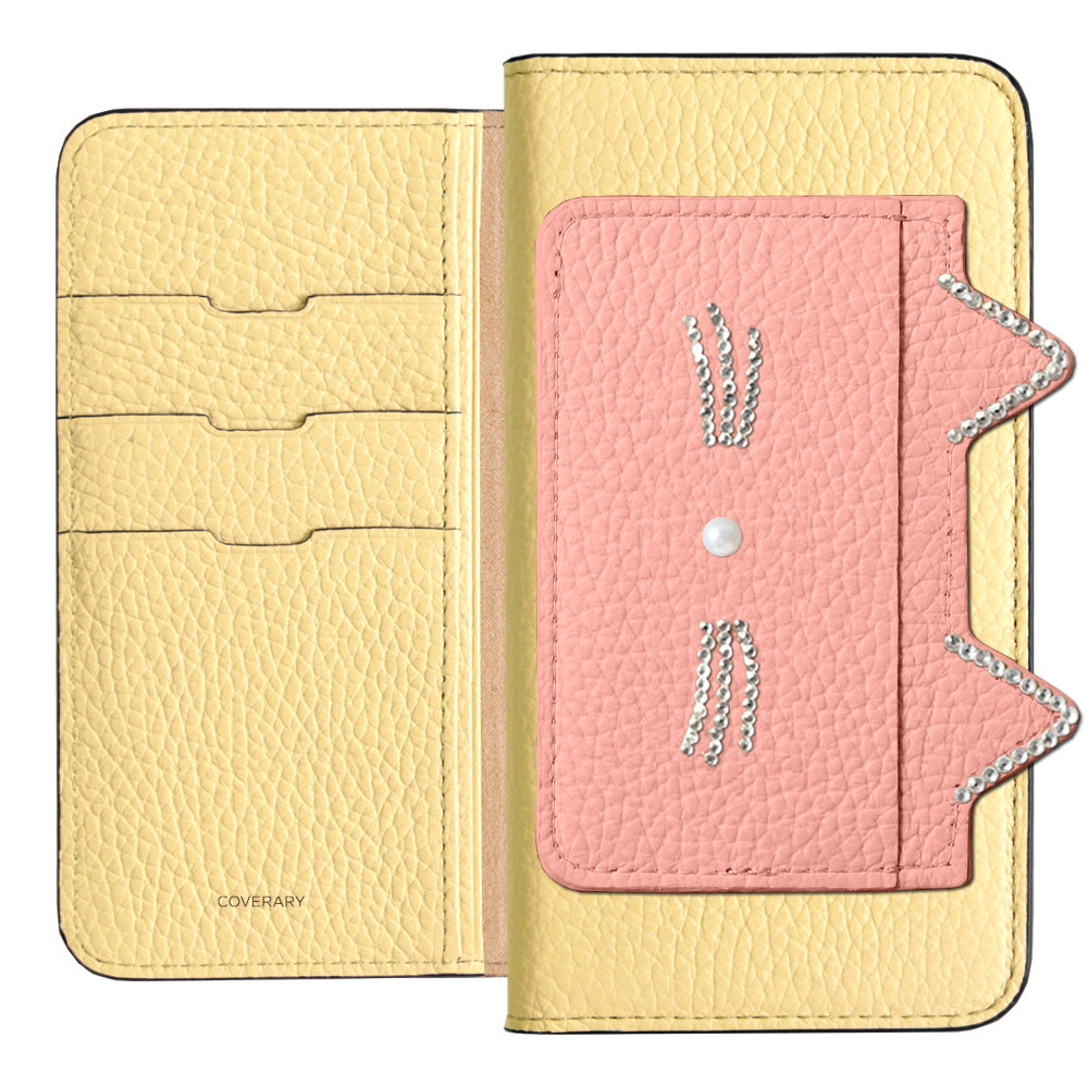 Genuine Leather 32 Colors Italian Shrink Leather Cat Ear Pocket &amp; Face Stone Decor Notebook Case AQUOS Series