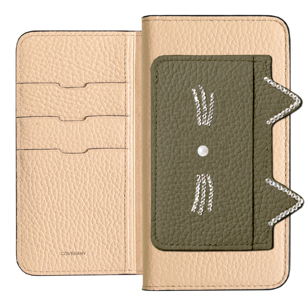 Genuine Leather 32 Colors Italian Shrink Leather Cat Ear Pocket &amp; Face Stone Decor Notebook Case for Xperia Series