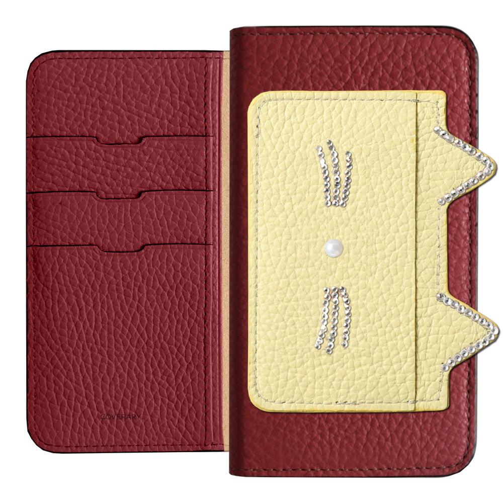 Genuine Leather 32 Colors Italian Shrink Leather Cat Ear Pocket &amp; Face Stone Decor Notebook Case for Xperia Series