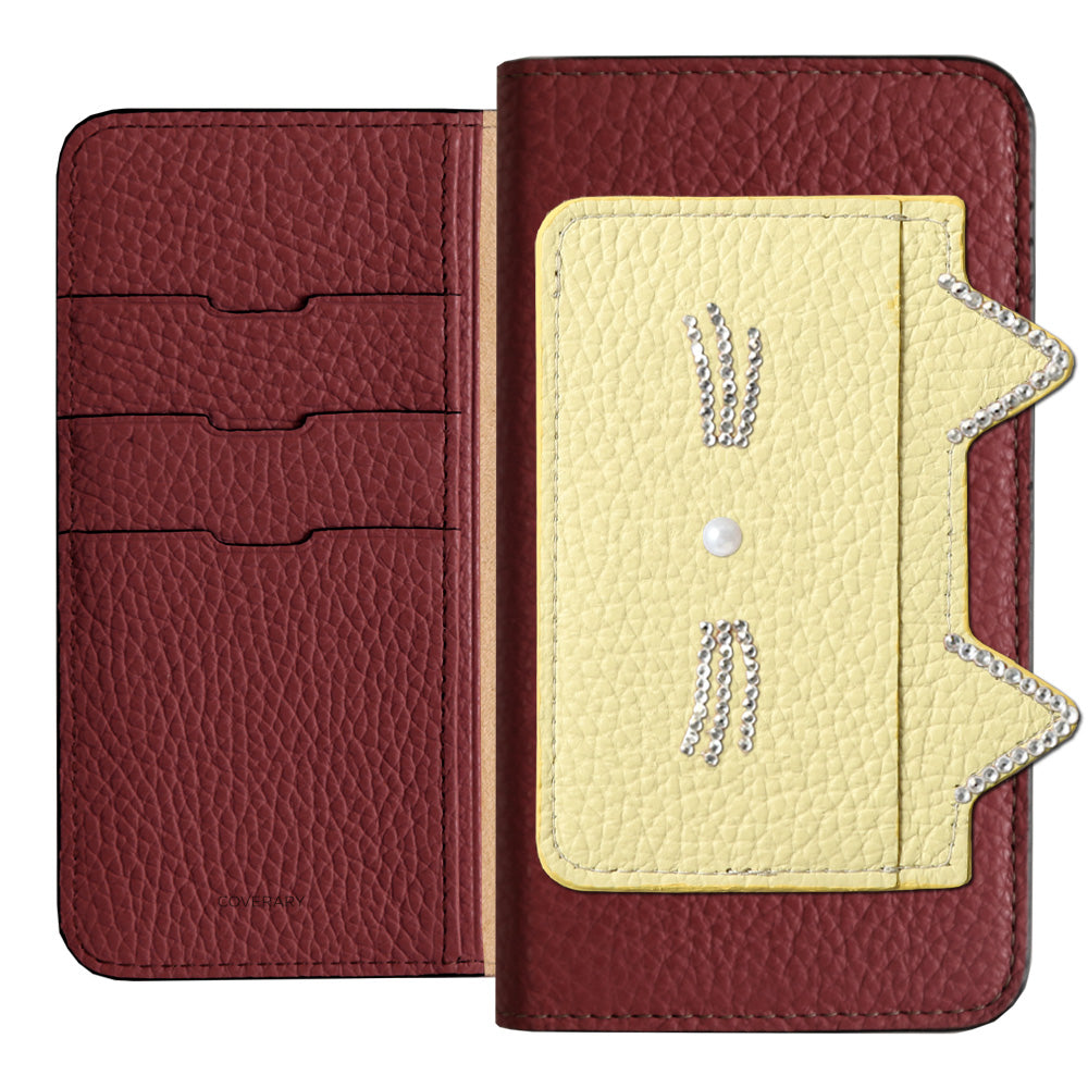 Genuine Leather 32 Colors Italian Shrink Leather Cat Ear Pocket &amp; Face Stone Decor Notebook Case for Xperia Series