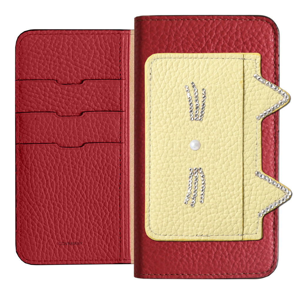 Genuine Leather 32 Colors Italian Shrink Leather Cat Ear Pocket &amp; Face Stone Decor Notebook Case for Xperia Series