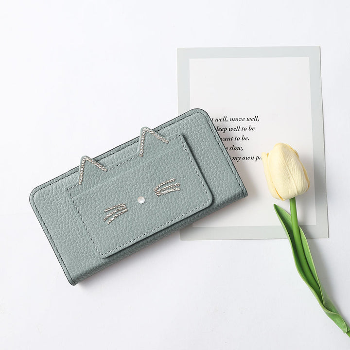 Genuine Leather 32 Colors Italian Shrink Leather Cat Ear Pocket &amp; Face Stone Decor Notebook Case for Xperia Series