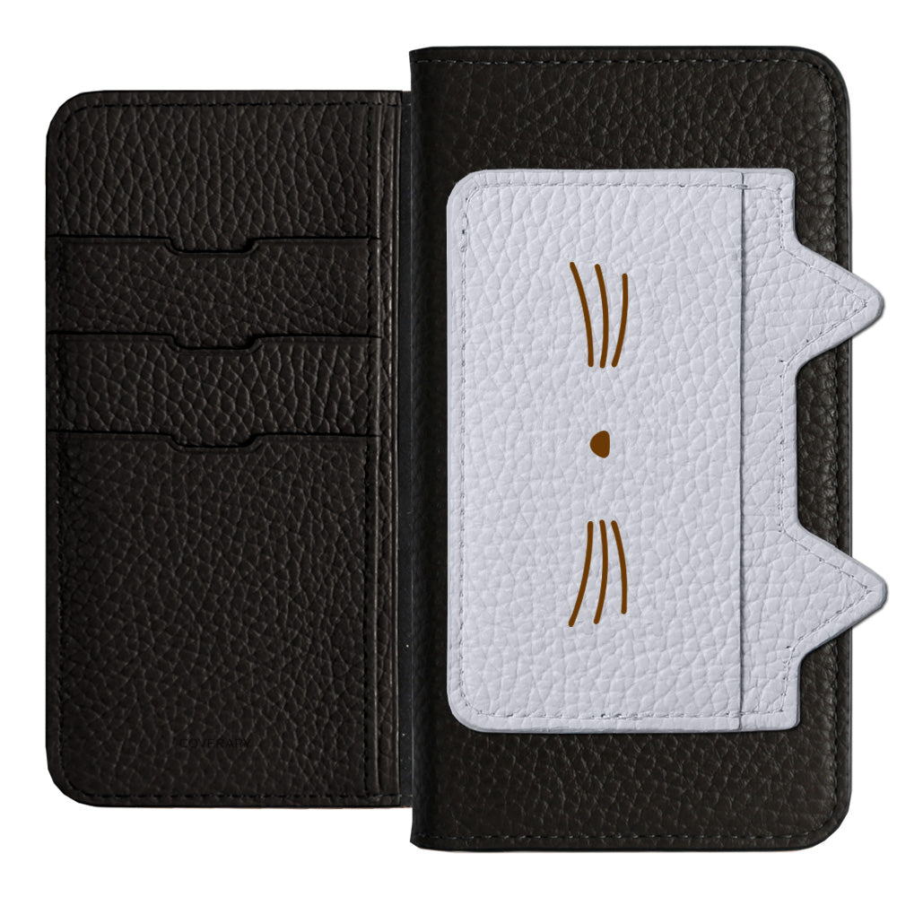 Étui portefeuille en cuir véritable italien grainé 32 couleurs avec poche oreilles de chat et impression visage pour la série AQUOS