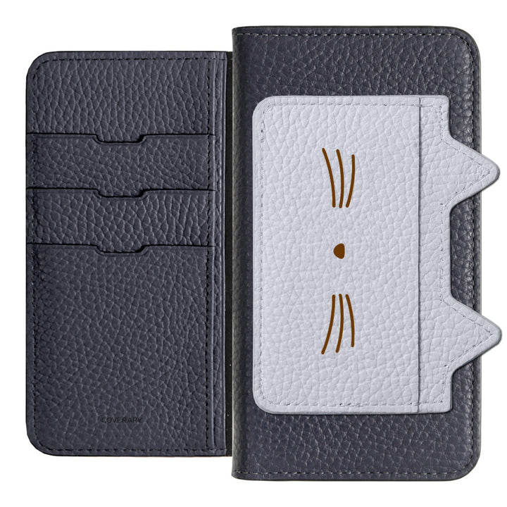 Étui portefeuille en cuir véritable italien grainé 32 couleurs avec poche oreilles de chat et impression visage pour la série AQUOS