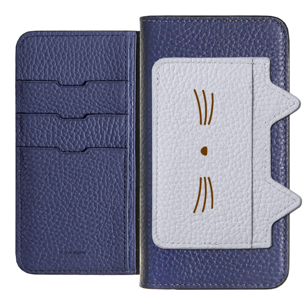 Étui portefeuille en cuir véritable italien grainé 32 couleurs avec poche oreilles de chat et impression visage pour la série AQUOS