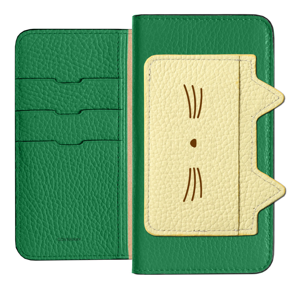 Étui portefeuille en cuir véritable italien grainé 32 couleurs avec poche oreilles de chat et impression visage pour la série AQUOS