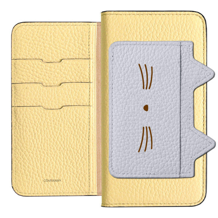 Étui portefeuille en cuir véritable italien grainé 32 couleurs avec poche oreilles de chat et impression visage pour la série AQUOS