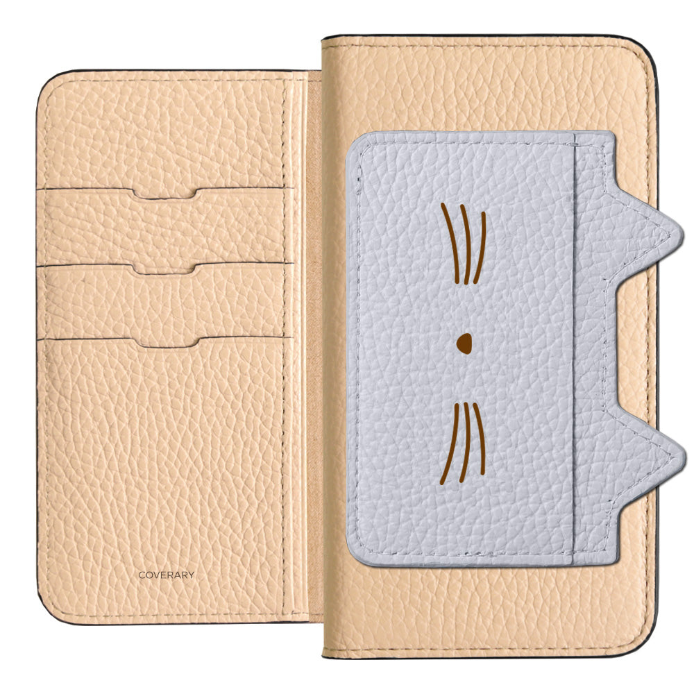 Étui portefeuille en cuir véritable italien grainé 32 couleurs avec poche oreilles de chat et impression visage pour la série AQUOS