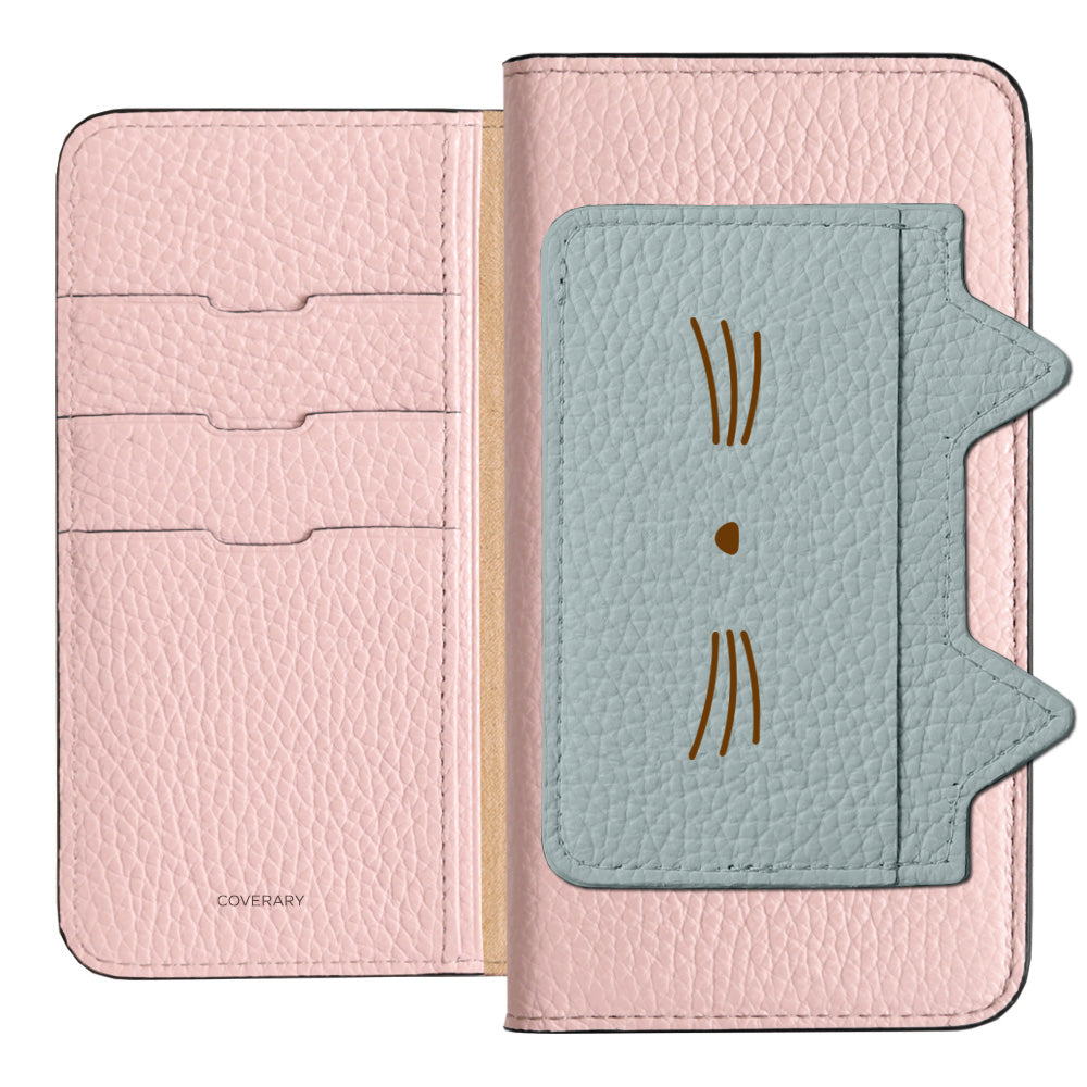 Étui portefeuille en cuir véritable italien grainé 32 couleurs avec poche oreilles de chat et impression visage pour la série AQUOS